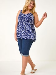 Roman Blue Curve Ikat Print Woven Vest Top - Image 4 of 5