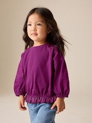 Burgundy Long Sleeve Broderie Hem Top (3mths-7yrs) - Image 1 of 8