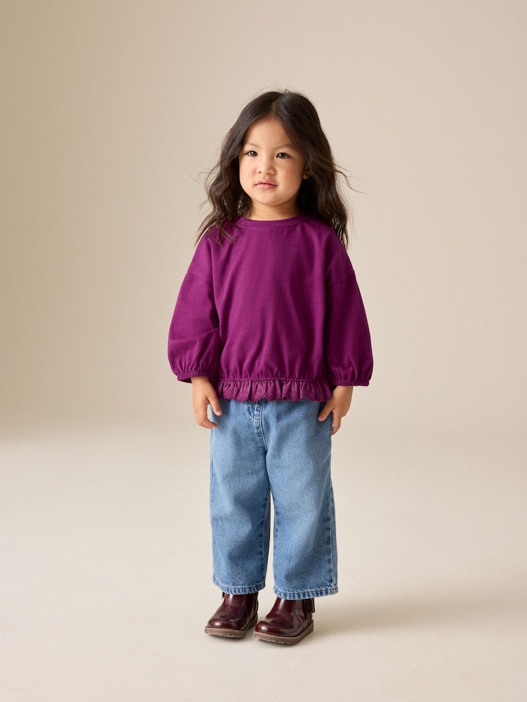 Burgundy Long Sleeve Broderie Hem Top (3mths-7yrs) - Image 2 of 8 Burgundy Long Sleeve Broderie Hem Top (3mths-7yrs) - Image 2 of 8