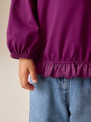 Burgundy Long Sleeve Broderie Hem Top (3mths-7yrs) - Image 4 of 8