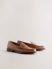 Tan/Brown Wide Fit Leather Penny Loafers - Image 1 of 5