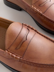 Tan/Brown Wide Fit Leather Penny Loafers - Image 3 of 5