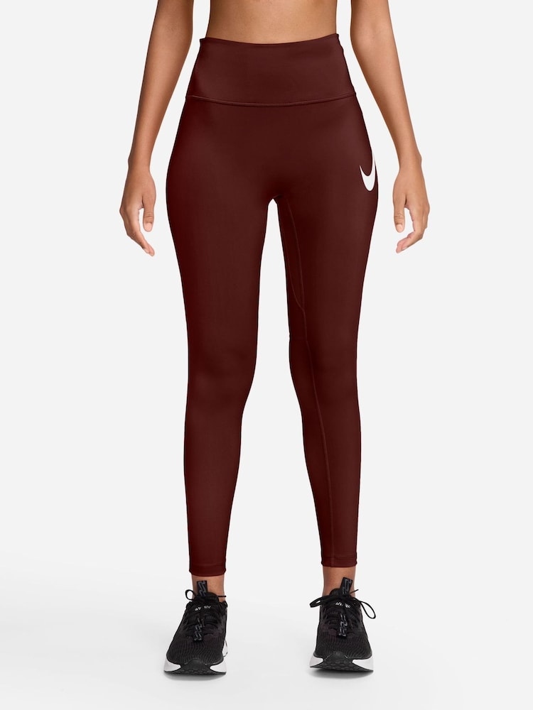 Nike Mystic Date Brown Tempo Swoosh Run High-Waisted 7/8 Running Leggings - Image 1 of 4 Nike Mystic Date Brown Tempo Swoosh Run High-Waisted 7/8 Running Leggings - Image 1 of 4