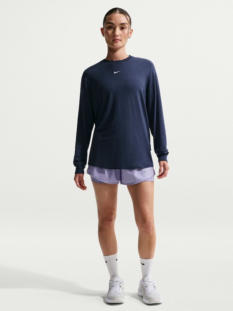 Nike Midnight Navy One Relaxed Dri-FIT Long Sleeve Top - Image 1 of 5 Nike Midnight Navy One Relaxed Dri-FIT Long Sleeve Top - Image 1 of 5