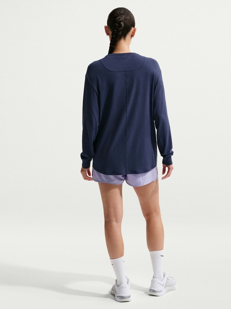 Nike Midnight Navy One Relaxed Dri-FIT Long Sleeve Top - Image 2 of 5 Nike Midnight Navy One Relaxed Dri-FIT Long Sleeve Top - Image 2 of 5