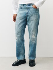 Ripped Light Blue Straight Fit Vintage Jeans - Image 4 of 9