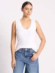 Albaray White V-Neck Rib Vest - Image 1 of 5