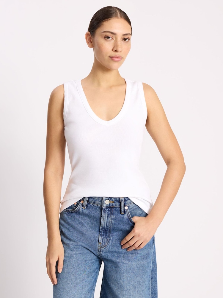 Albaray White V-Neck Rib Vest - Image 1 of 5