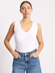 Albaray White V-Neck Rib Vest - Image 4 of 5