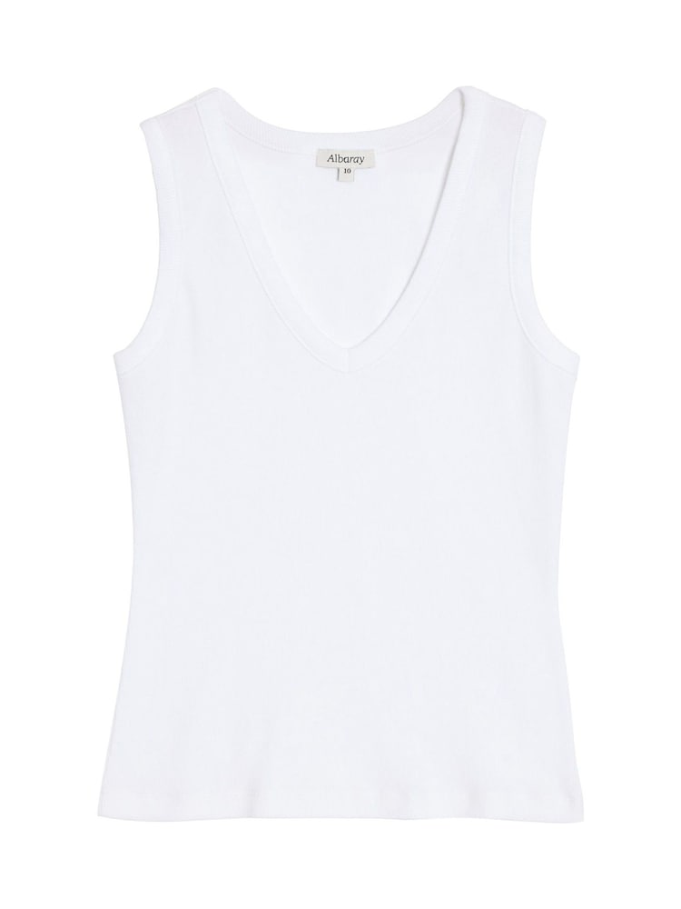 Albaray White V-Neck Rib Vest - Image 5 of 5