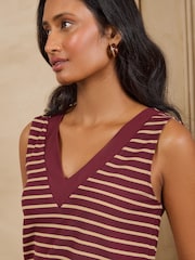 Burgundija Crveno Pruga - Love & Roses Izrez u obliku slova V Jersey Vest - Slika 2 od 4
