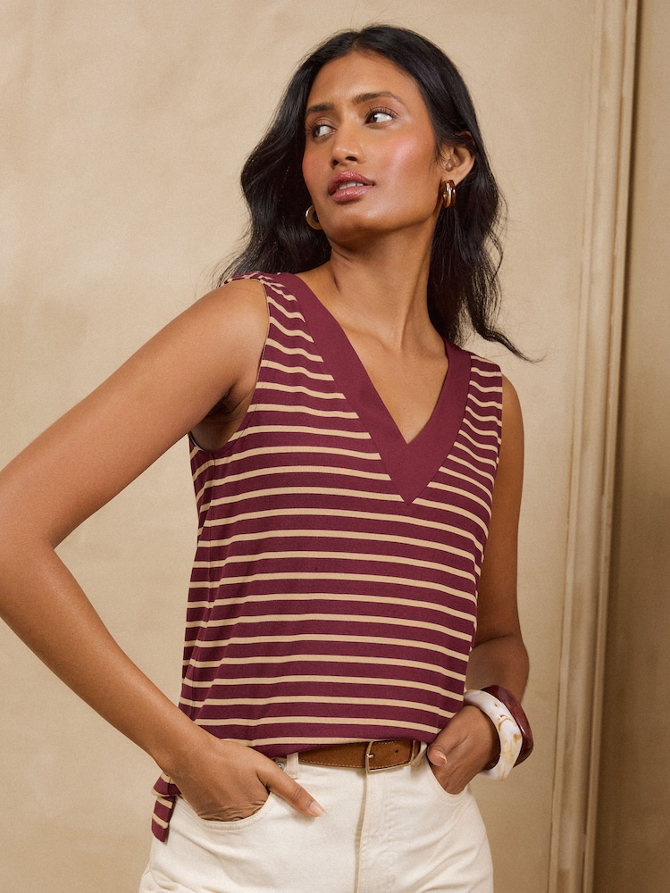 Burgundija Crveno Pruga - Love & Roses Izrez u obliku slova V Jersey Vest - Slika 4 od 4