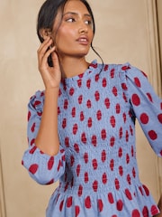 Love & Roses Red and Blue Spot Shirred 3/4 Sleeve Jersey Top - Image 2 of 4