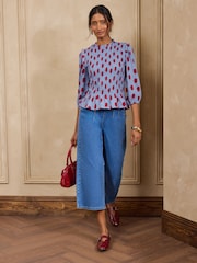 Love & Roses Red and Blue Spot Shirred 3/4 Sleeve Jersey Top - Image 3 of 4