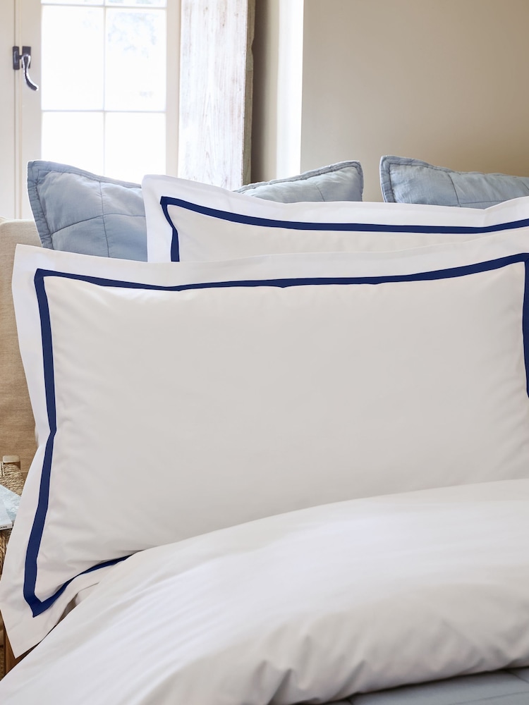 Christy Navy Beaumont Cotton Percale Pillowcase Pair - Image 2 of 3