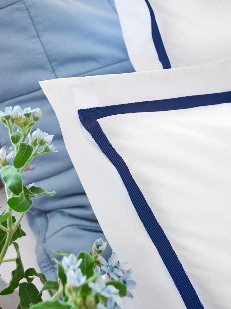 Christy Navy Beaumont Cotton Percale Pillowcase Pair - Image 3 of 3