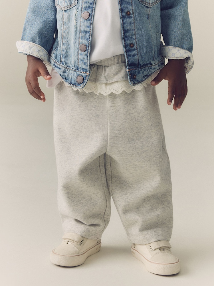 Grey Frill Waist Barrel Leg Trousers (3mths-7yrs) - Image 1 of 4 Grey Frill Waist Barrel Leg Trousers (3mths-7yrs) - Image 1 of 4