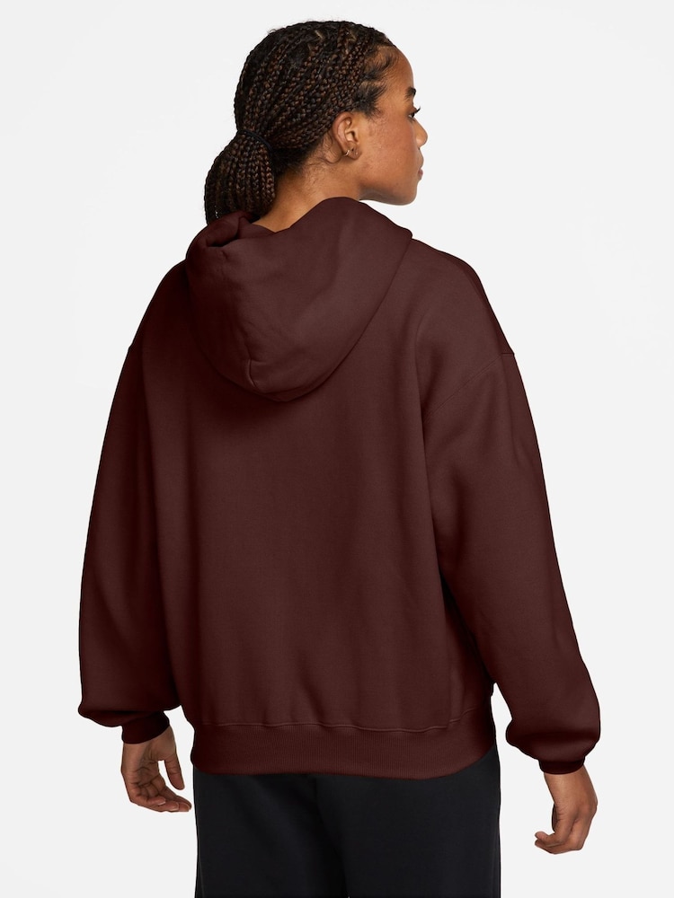 Nike Brown Studio Fleece Oversized Hoodie - Image 2 of 3