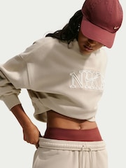 Nike Cream Studio Fleece Oversized Cropped Long-Sleeve Crew T-Shirt - Image 1 of 6