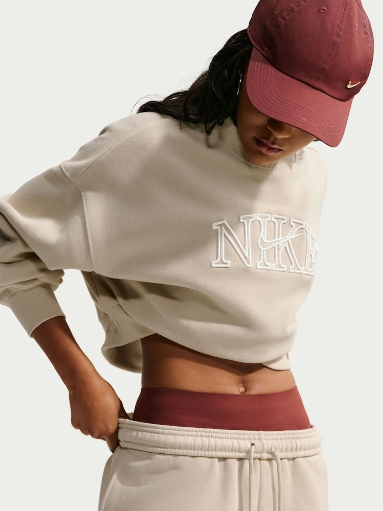 Nike Cream Studio Fleece Oversized Cropped Long-Sleeve Crew T-Shirt - Image 1 of 6