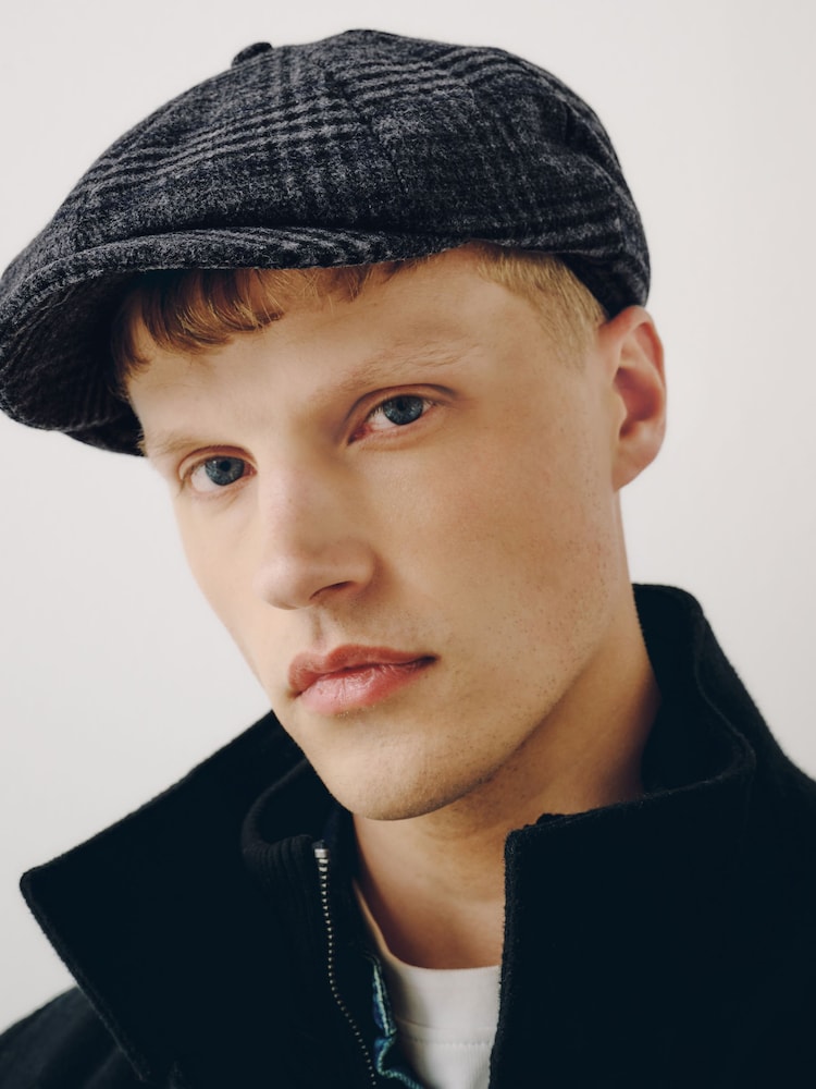 Grey Check Bakerboy Hat - Image 1 of 6 Grey Check Bakerboy Hat - Image 1 of 6