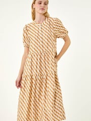 Roman Natural Geo Print Button Shirt Midi Dress - Image 1 of 5