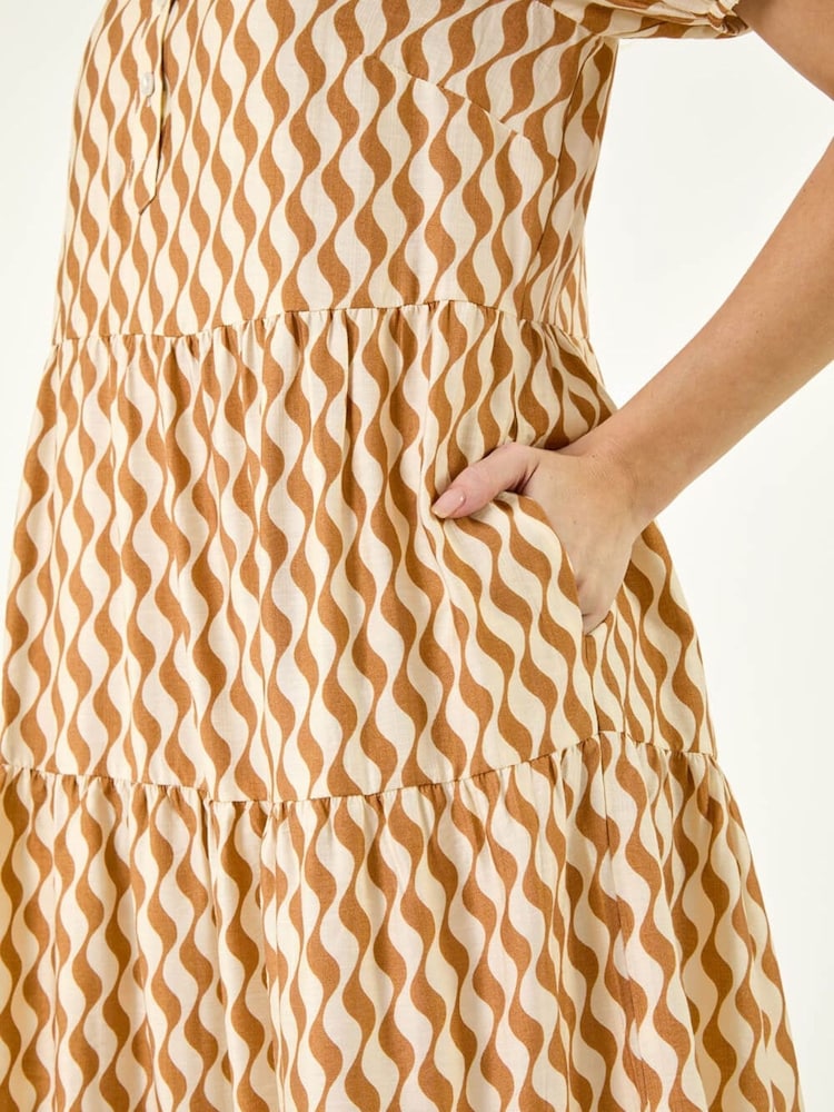 Roman Natural Geo Print Button Shirt Midi Dress - Image 2 of 5 Roman Natural Geo Print Button Shirt Midi Dress - Image 2 of 5