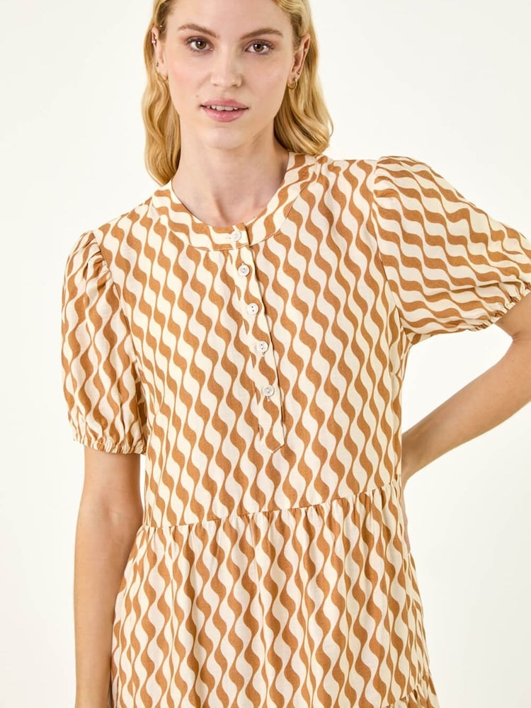 Roman Natural Geo Print Button Shirt Midi Dress - Image 5 of 5 Roman Natural Geo Print Button Shirt Midi Dress - Image 5 of 5
