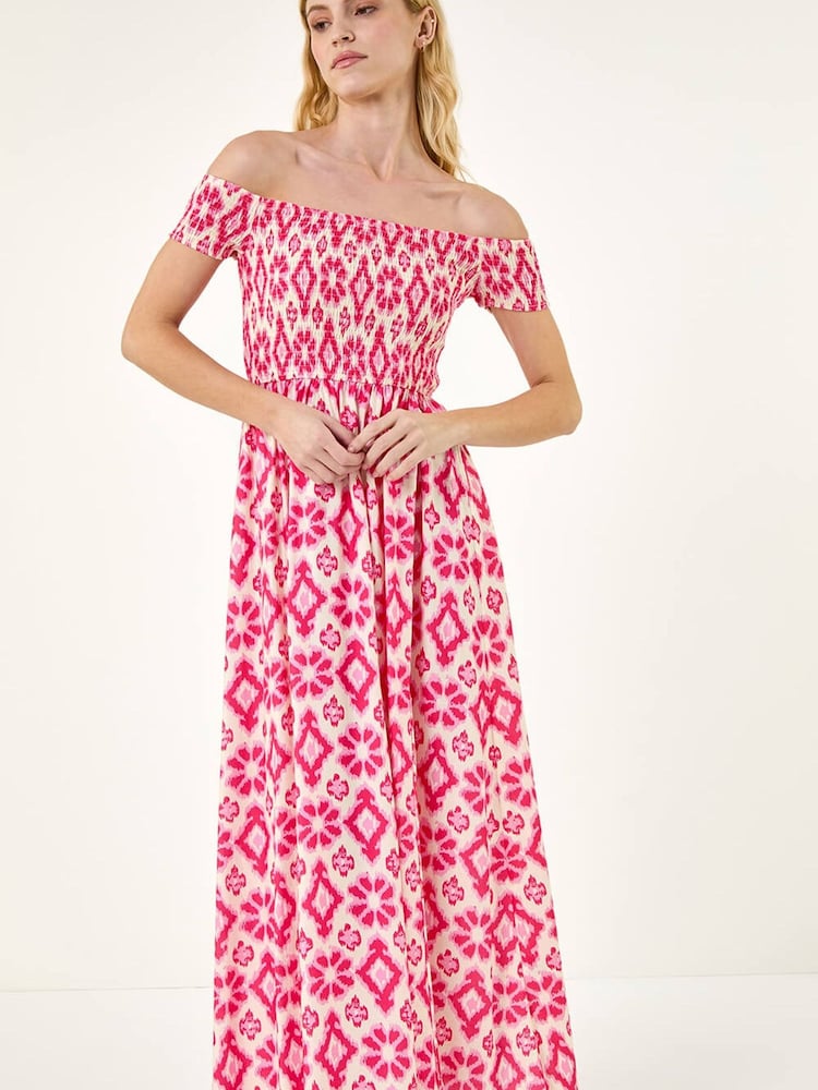 Roman Pink Aztec Bardot Dress - Image 2 of 5 Roman Pink Aztec Bardot Dress - Image 2 of 5