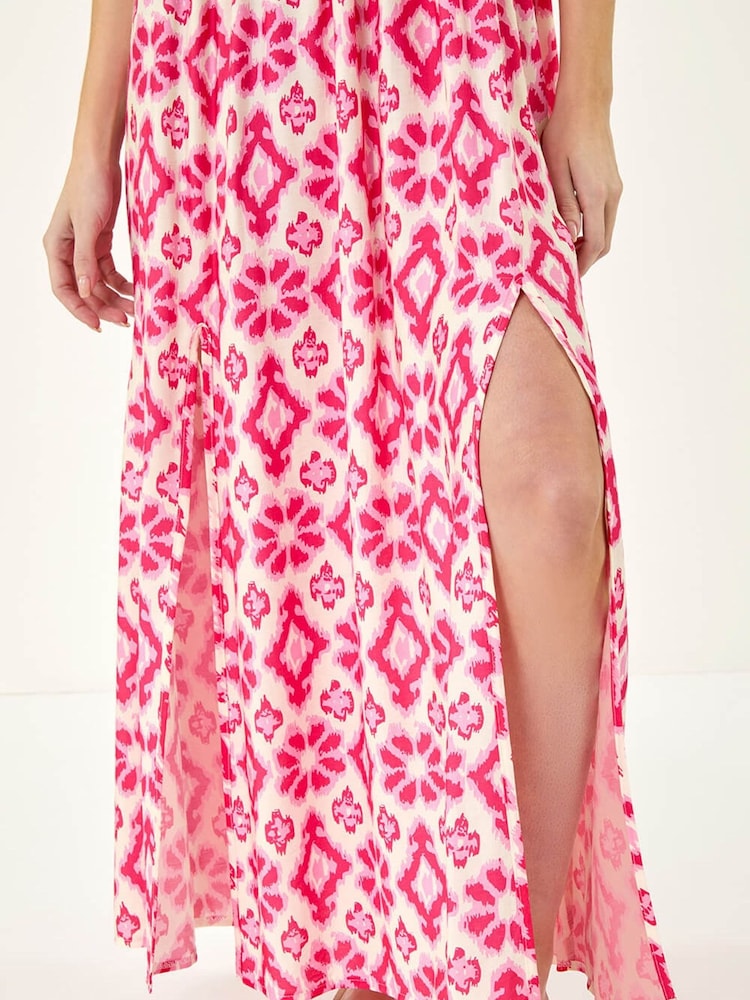 Roman Pink Aztec Bardot Dress - Image 5 of 5 Roman Pink Aztec Bardot Dress - Image 5 of 5