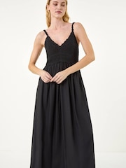 Roman Black Crochet Strappy Midi Dress - Image 1 of 5