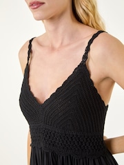 Roman Black Crochet Strappy Midi Dress - Image 2 of 5