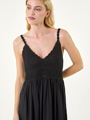 Roman Black Crochet Strappy Midi Dress - Image 5 of 5