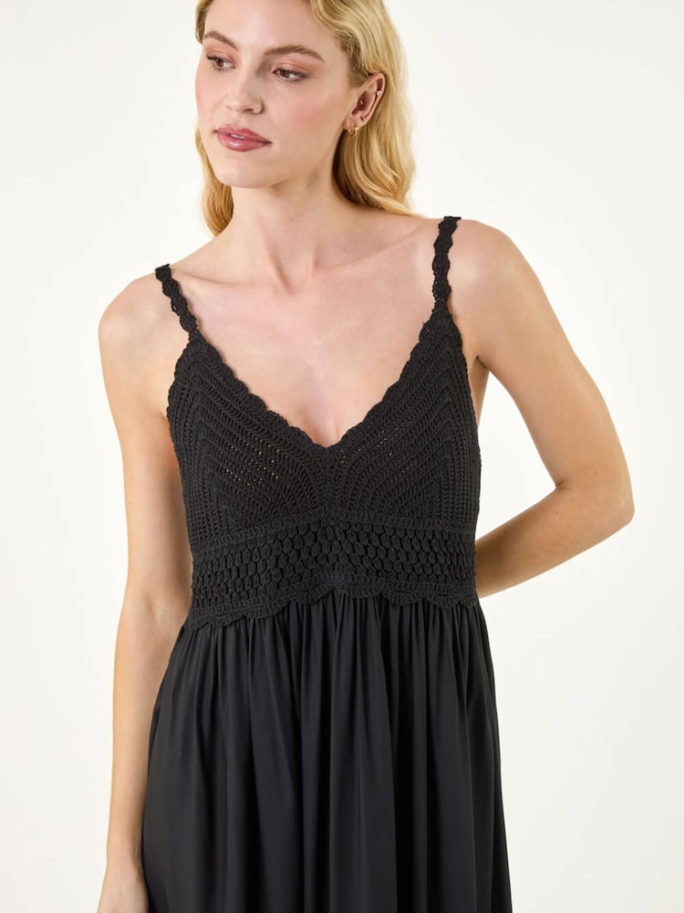 Roman Black Crochet Strappy Midi Dress - Image 5 of 5 Roman Black Crochet Strappy Midi Dress - Image 5 of 5