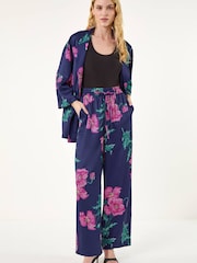 Roman Blue Floral Textured Pull On Trousers - Image 2 of 5