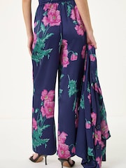 Roman Blue Floral Textured Pull On Trousers - Image 3 of 5