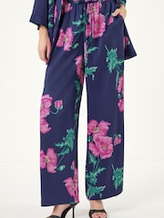 Roman Blue Floral Textured Pull On Trousers - Image 4 of 5