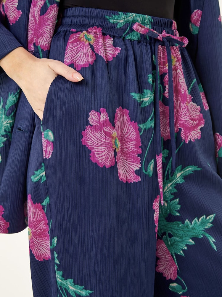 Roman Blue Floral Textured Pull On Trousers - Image 5 of 5