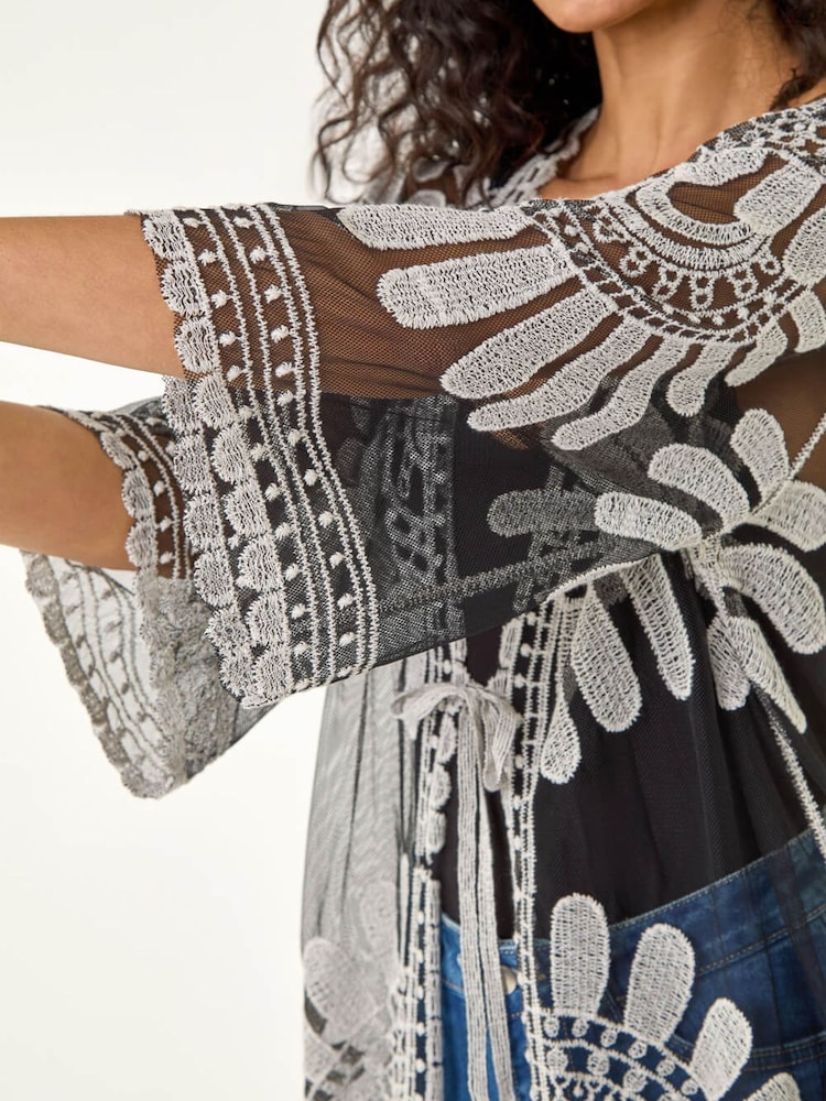 Roman Black Floral Crochet Lace Kimono - Image 6 of 6 Roman Black Floral Crochet Lace Kimono - Image 6 of 6