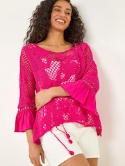 Roman Pink Floral Crochet Top - Image 1 of 5