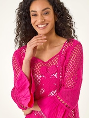 Roman Pink Floral Crochet Top - Image 4 of 5