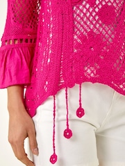 Roman Pink Floral Crochet Top - Image 5 of 5