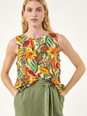 Roman Green Floral Fruit Print Shell Top - Image 4 of 5