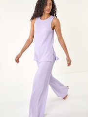 Roman Purple Textured Wide Leg Stretch Trousers - Image 1 of 5