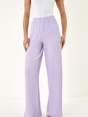 Roman Purple Textured Wide Leg Stretch Trousers - Image 3 of 5