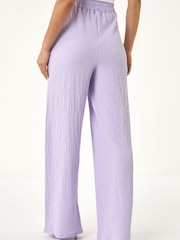 Roman Purple Textured Wide Leg Stretch Trousers - Image 4 of 5