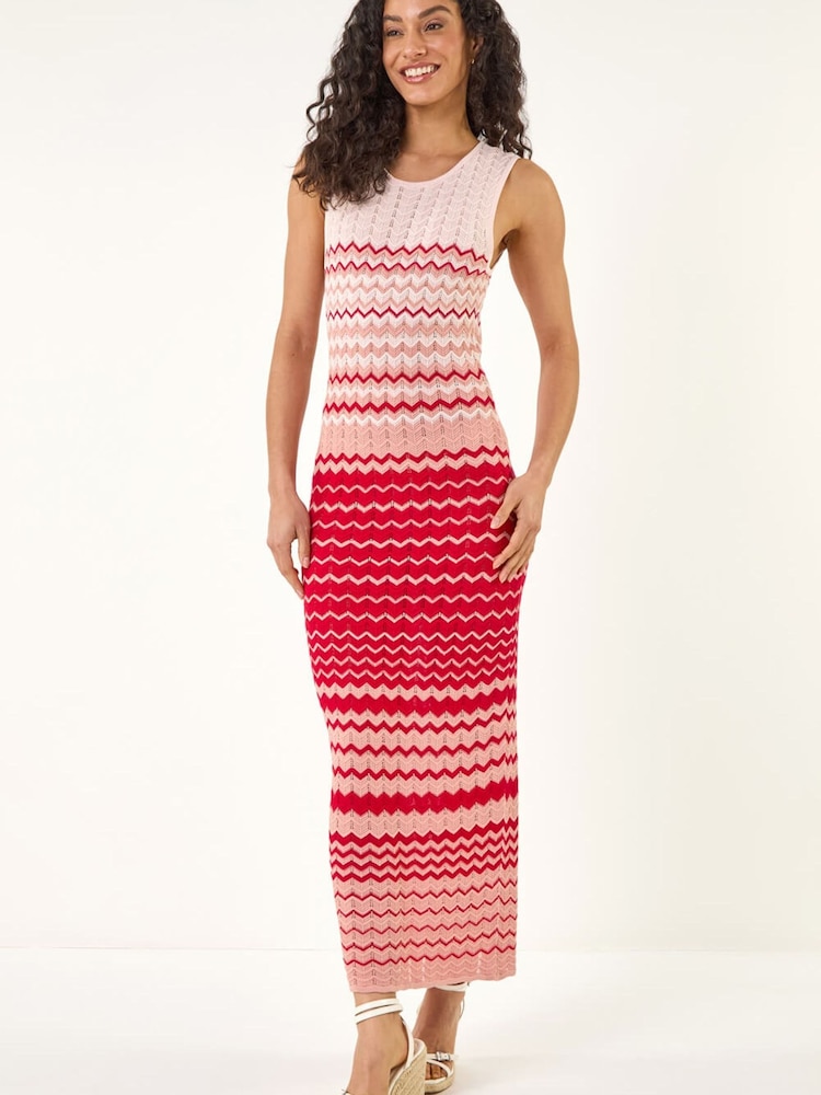 Roman Red Zig Zag Knitted Midi Dress - Image 1 of 5 Roman Red Zig Zag Knitted Midi Dress - Image 1 of 5