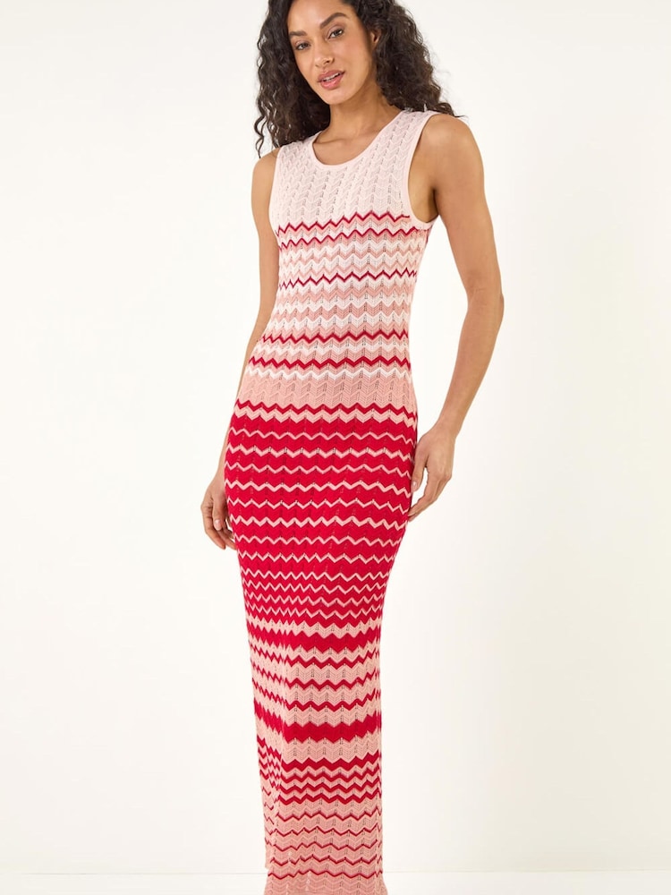 Roman Red Zig Zag Knitted Midi Dress - Image 2 of 5 Roman Red Zig Zag Knitted Midi Dress - Image 2 of 5