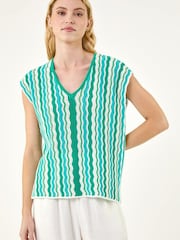 Roman Green Wave Stripe Knit Top - Image 4 of 5
