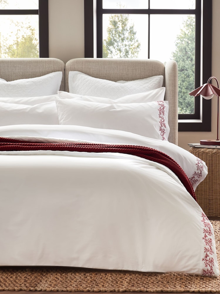 Christy Red Mistletoe Embroidered Duvet Cover & Pillowcase Set - Image 2 of 5